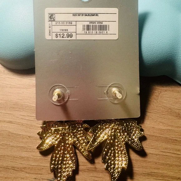 BaubleBar Red and Gold Leaf Drop Earrings - Picture 2 of 2